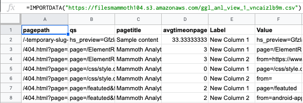 Import data usage in google sheets
