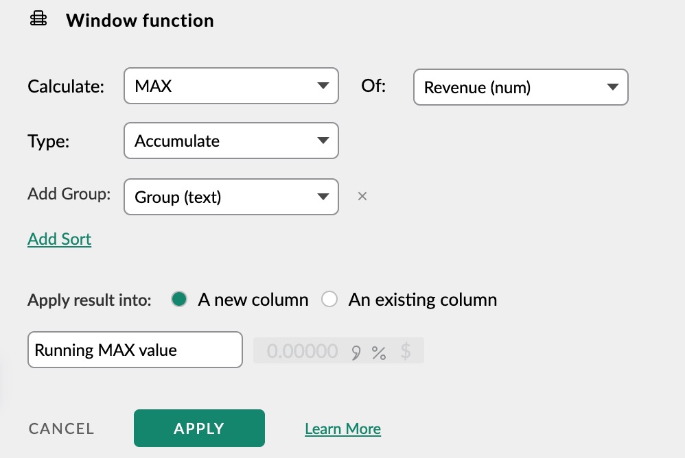 Calculating Max value (accumulate) configuration