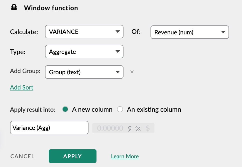 Calculating Variance Configuration